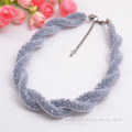 Silver Plated Nylon Mesh Crystal Beads Collar Necklace